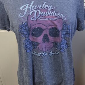Harley-Davidson Gray Tee with Pink Skull Design